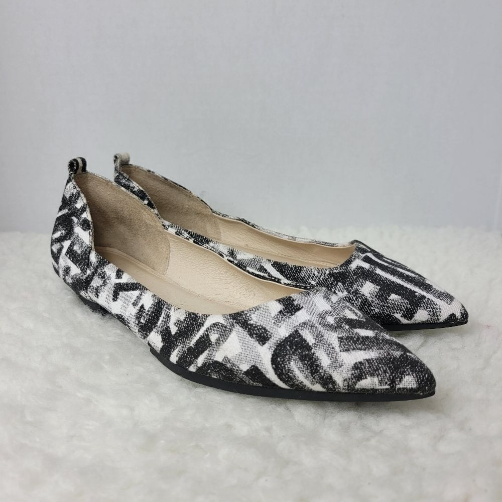 Diesel Womens Ballet Size 8.5 Denim Printed Flat Point Toe Black Silver
